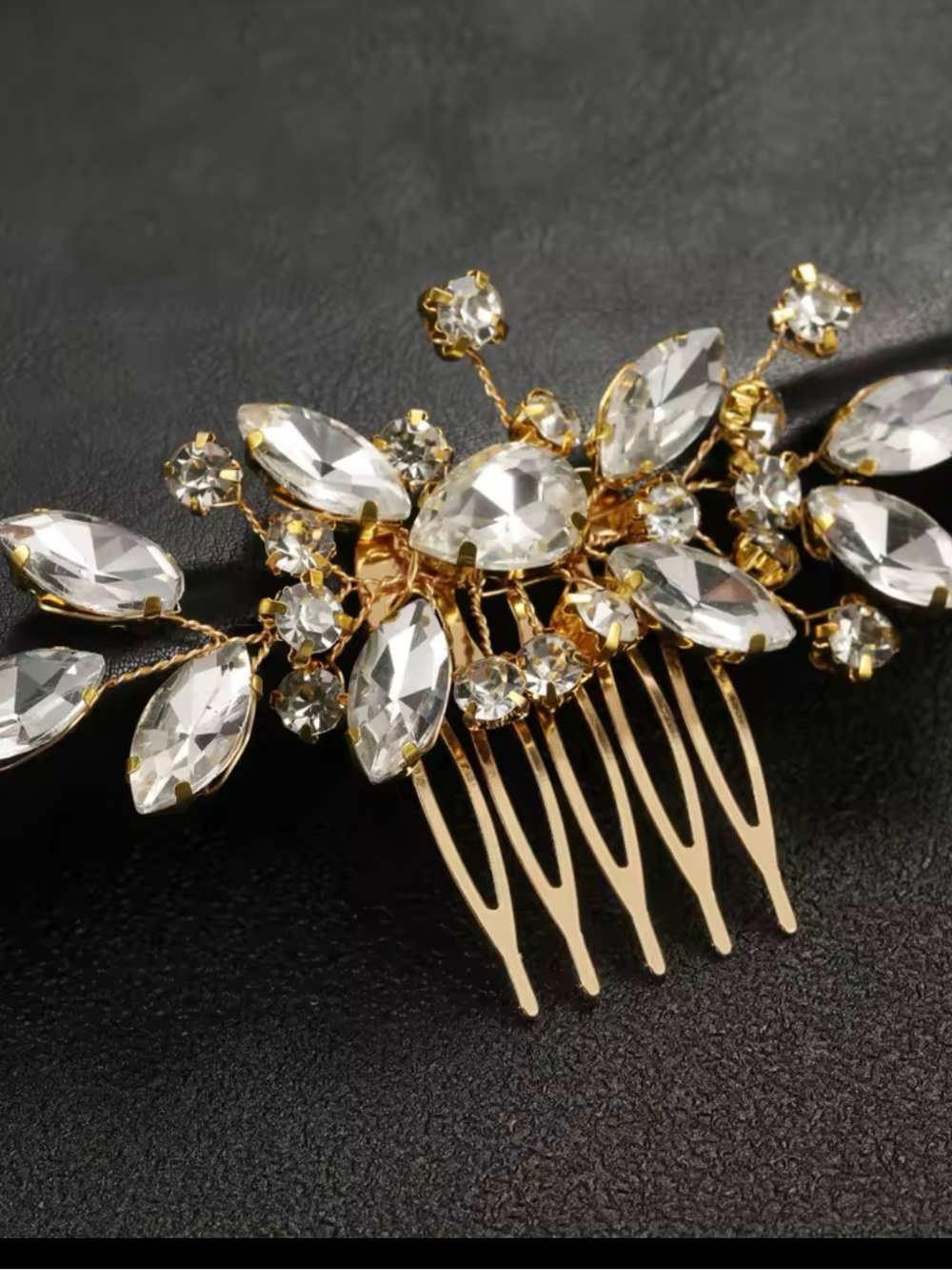 Gold Crystal Bridal Hair Comb - Clear Rhinestone Accent